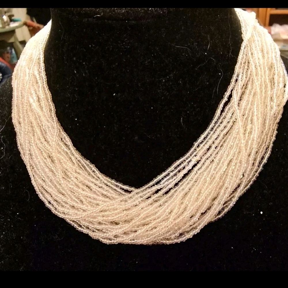 Vintage Small Seadbeads Clear  Multistrand Beads choker  Necklace 17"